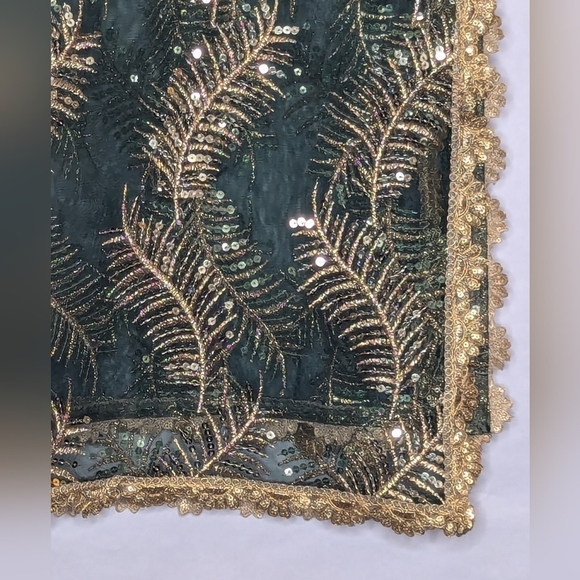 Saree Skirt Wrap Sari Lehenga Green Gold - Picture 10 of 11